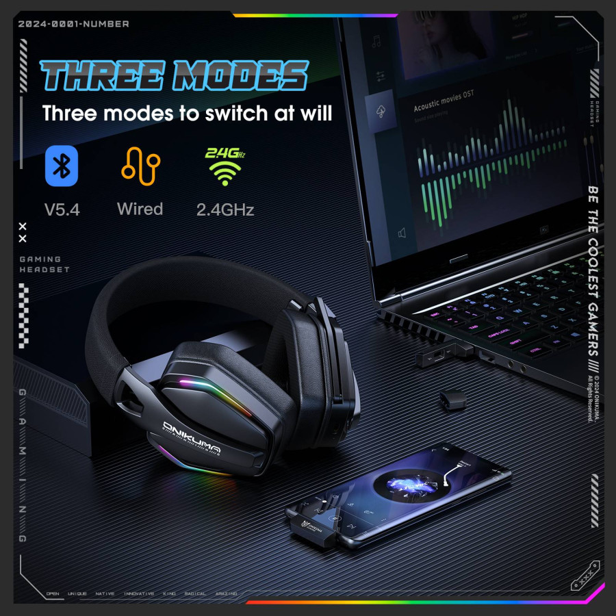 Onikuma GT826 Tri-mode Wireless Gaming Headphone - Image 2