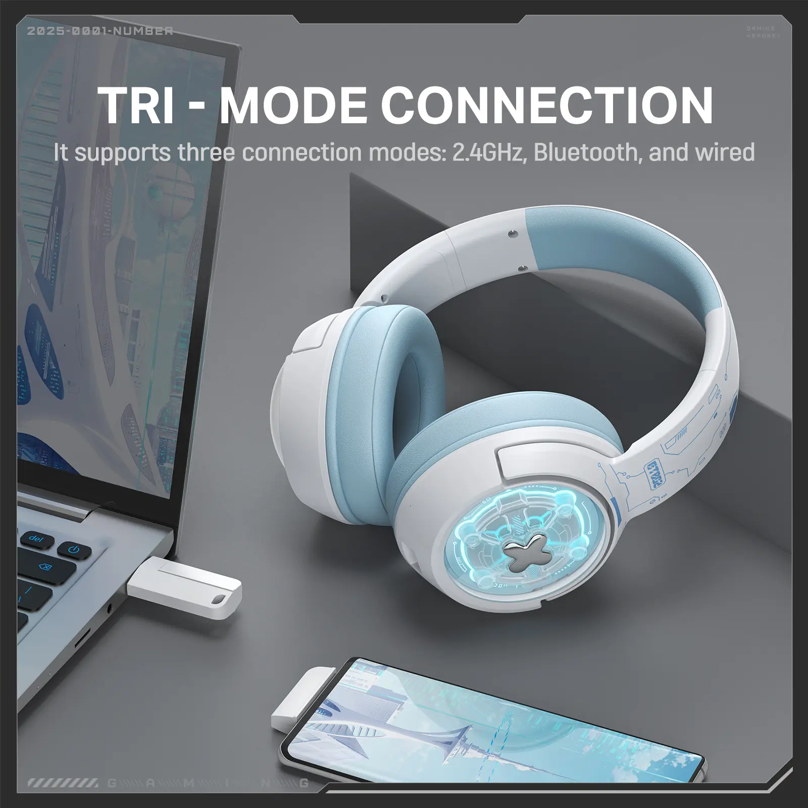 Onikuma GT802 Tri-mode Wireless Gaming Headphone - Image 3